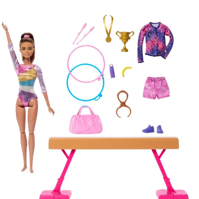 Barbie Castaña Profesiones Gimnasta con Set y Accesorios<Mattel Fashion