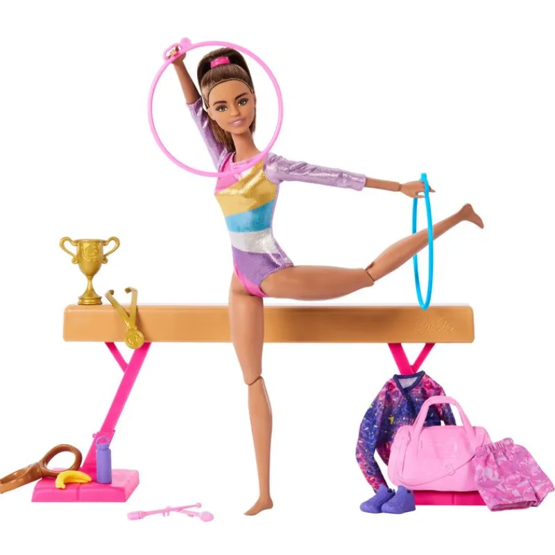 Barbie Castaña Profesiones Gimnasta con Set y Accesorios<Mattel Fashion