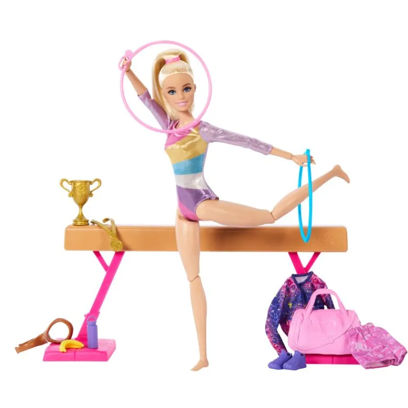 Barbie Rubia Profesiones Gimnasta con Set y Accesorios<Mattel New