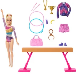 Barbie Rubia Profesiones Gimnasta con Set y Accesorios<Mattel New
