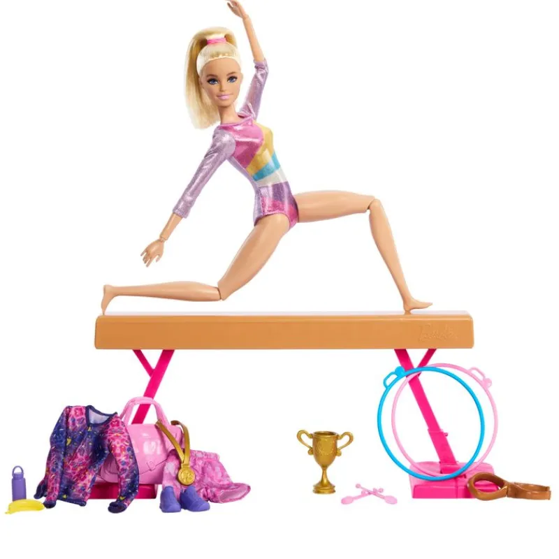 Barbie Rubia Profesiones Gimnasta con Set y Accesorios<Mattel New