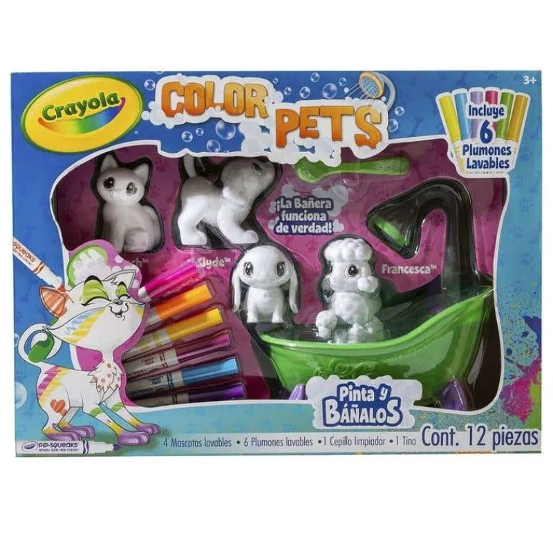 Color Pets Set de Juego Bañera con 4 Mascotas, Cepillo de Baño, 6 Plumones y Bañera<Crayola Best