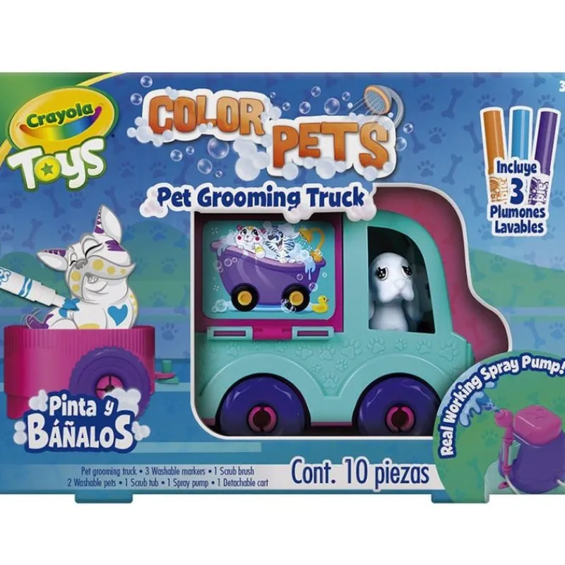 Color Pets Set de Juego Camión de Baño con 2 Mascotas, Cepillo de Baño, 3 Plumones y Planillas de Stickers<Crayola Fashion