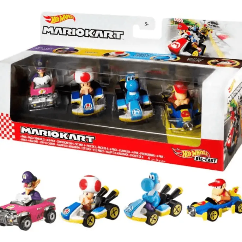 Hot Wheels Mario Kart Set de 4 Vehículos, Incluye: Yoshi, WaLuigi, Toad y Diddy Kong<Mattel Online