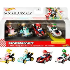 Hot Wheels Mario Kart Set de 4 Vehículos, Incluye: Mario, Luigi, Princesas<Mattel Hot