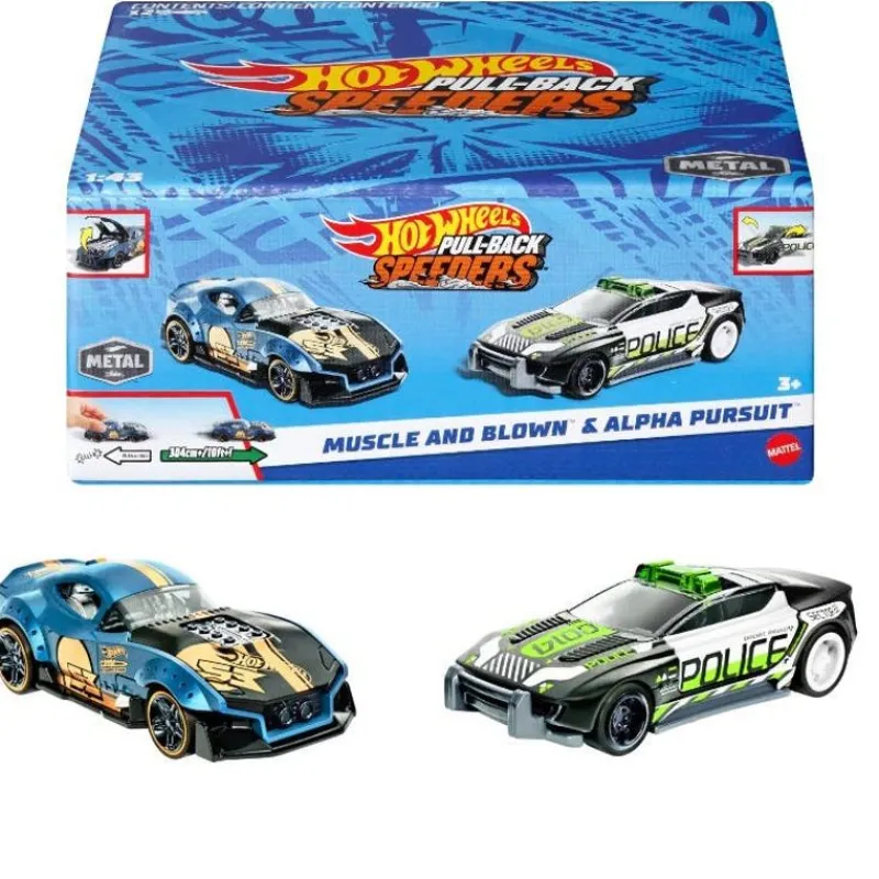 Hot Wheels Pull-Back Speeders 2 Pack Modelos: Muscle and Blown & Alpha Pursuit.Cuentan con Sistema de Fricción<Mattel Fashion