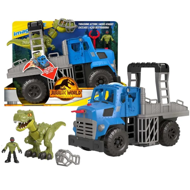 Jurassic World Imaginext Vehículo Transportador de Dinosaurios, Inlcuye Dinosaurio, Figura de acción y Lanzador de Dardos<Mattel Clearance