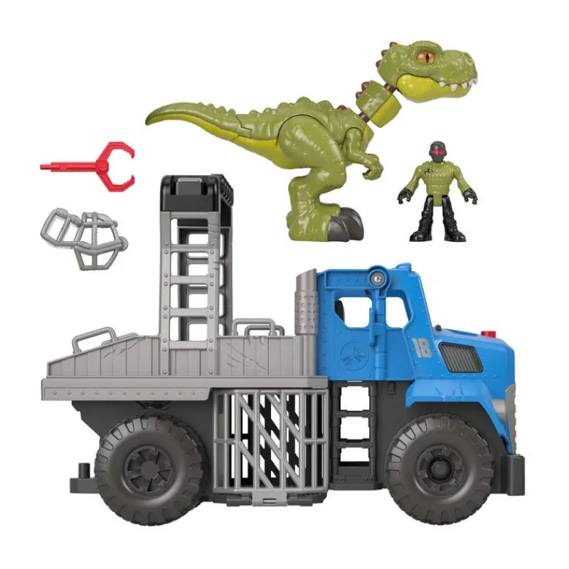 Jurassic World Imaginext Vehículo Transportador de Dinosaurios, Inlcuye Dinosaurio, Figura de acción y Lanzador de Dardos<Mattel Clearance