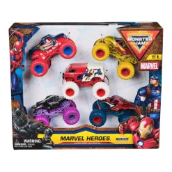 Monster Jam Avengers Marvel Set de 5 Vehículos: Capitán América, Spiderman, Iron Man y Black Panther<Spin Master Clearance