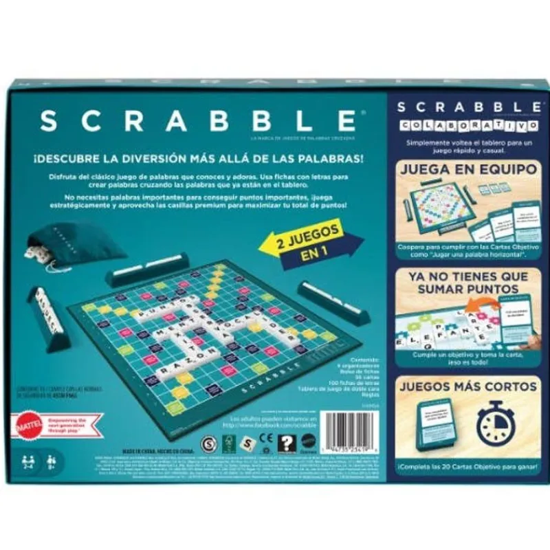 Scrabble 2 en 1 Colaborativo Juegos de Mesa<Mattel Hot
